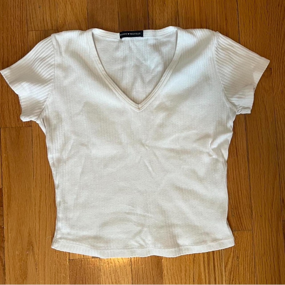 White V-Neck Ribbed Top